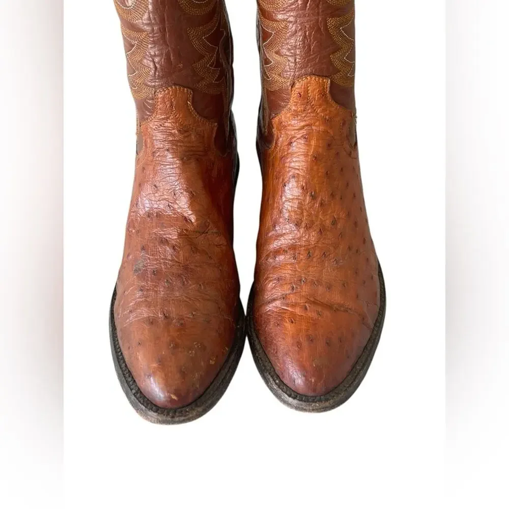 Panhandle Slim Cream Western Ostrich Boots Size:7D